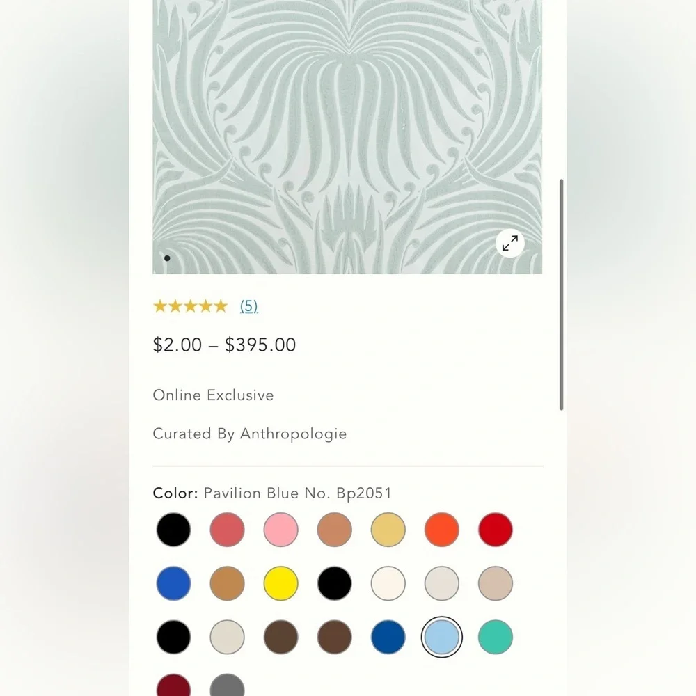 Anthropologie Farrow & Ball Lotus Wallpaper NWT